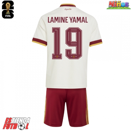 España Lamine Yamal #19 Segunda Equipación Niños Mundial 2026 Manga Corta (+ Pantalones cortos)